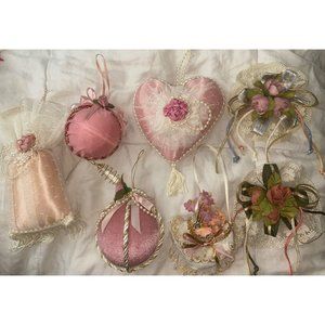 Shabby Victorian Chic Angels Pink Roses Glitter Decoupage Christmas Ornament